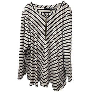 Susan Graver Womens Top Plus Size 3X Brown Stripe 1/2 Zip Tunic Tee Long Sleeve